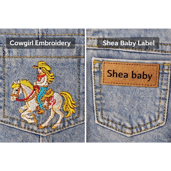Shea Baby Western Cowgirl Denim Overall Dress 12-18M Horse Embroidery Boutique - Picture 3 of 10